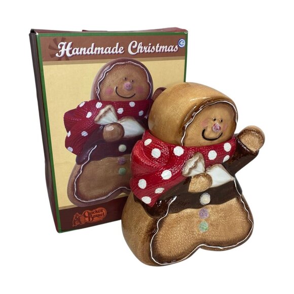 Cracker Barrel Gingerbread Man Ceramic Cookie Jar Polka Scarf Christmas Holiday - Picture 6 of 9
